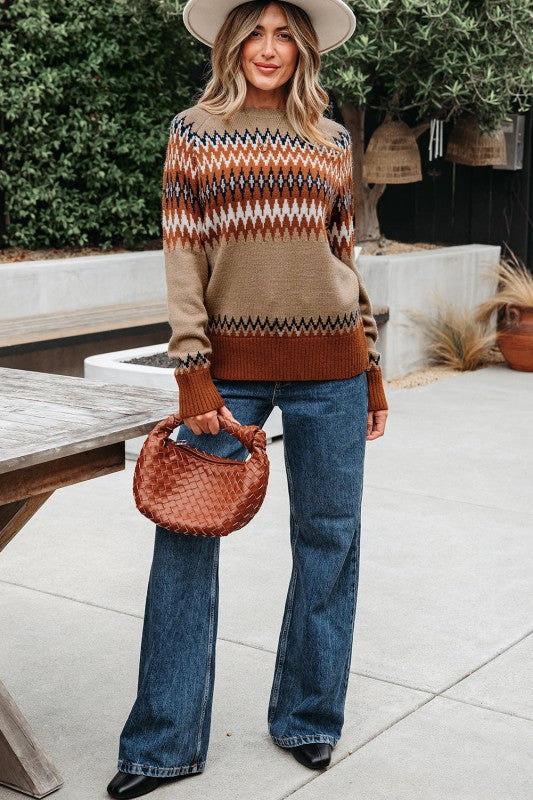 Western Aztec Geometric Colorblock Crewneck Sweate Shop Style & More | Fresh Looks, Everyday Deals & Free Shipping