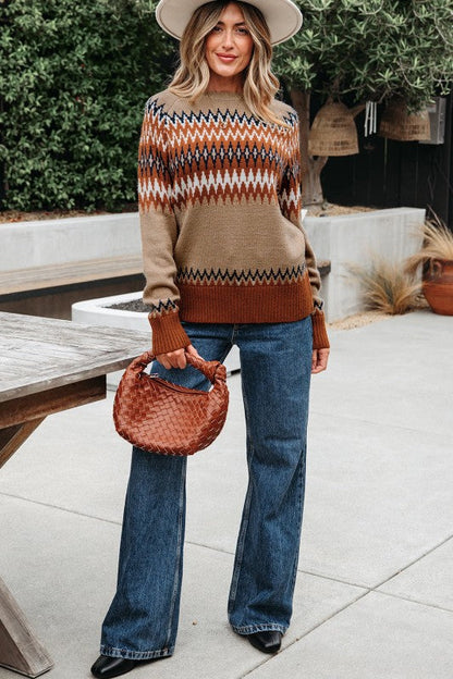 Western Aztec Geometric Colorblock Crewneck Sweate Shop Style & More | Fresh Looks, Everyday Deals & Free Shipping