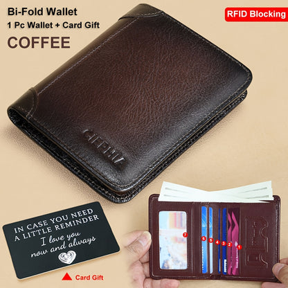 Genuine Leather Men's Wallet/Ultra-Thin Top-Grain Cowhide/Compact Multi-Function ID Credit Card Holder/RFID Blocking/Blessing Card Set/Christmas Valentine's Day Father's Day Gift NovaCart