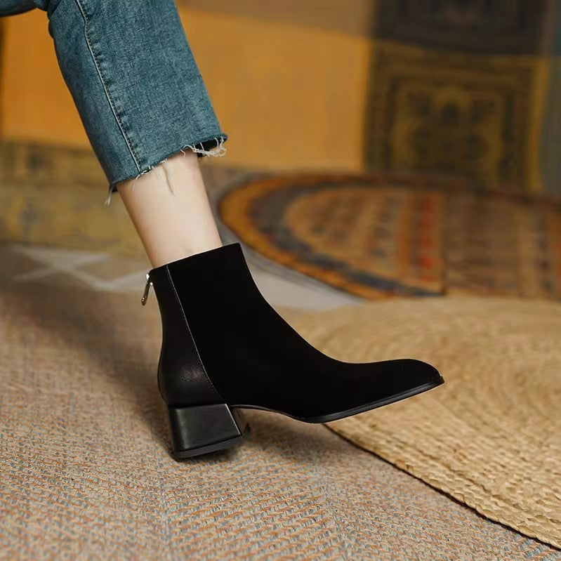 Women’s Suede Mid-Heel Martin Boots – Chic Casual Ankle Boots FitiqueFit