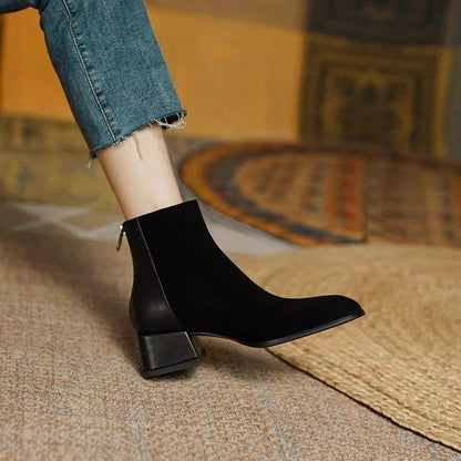 Women’s Suede Mid-Heel Martin Boots – Chic Casual Ankle Boots FitiqueFit