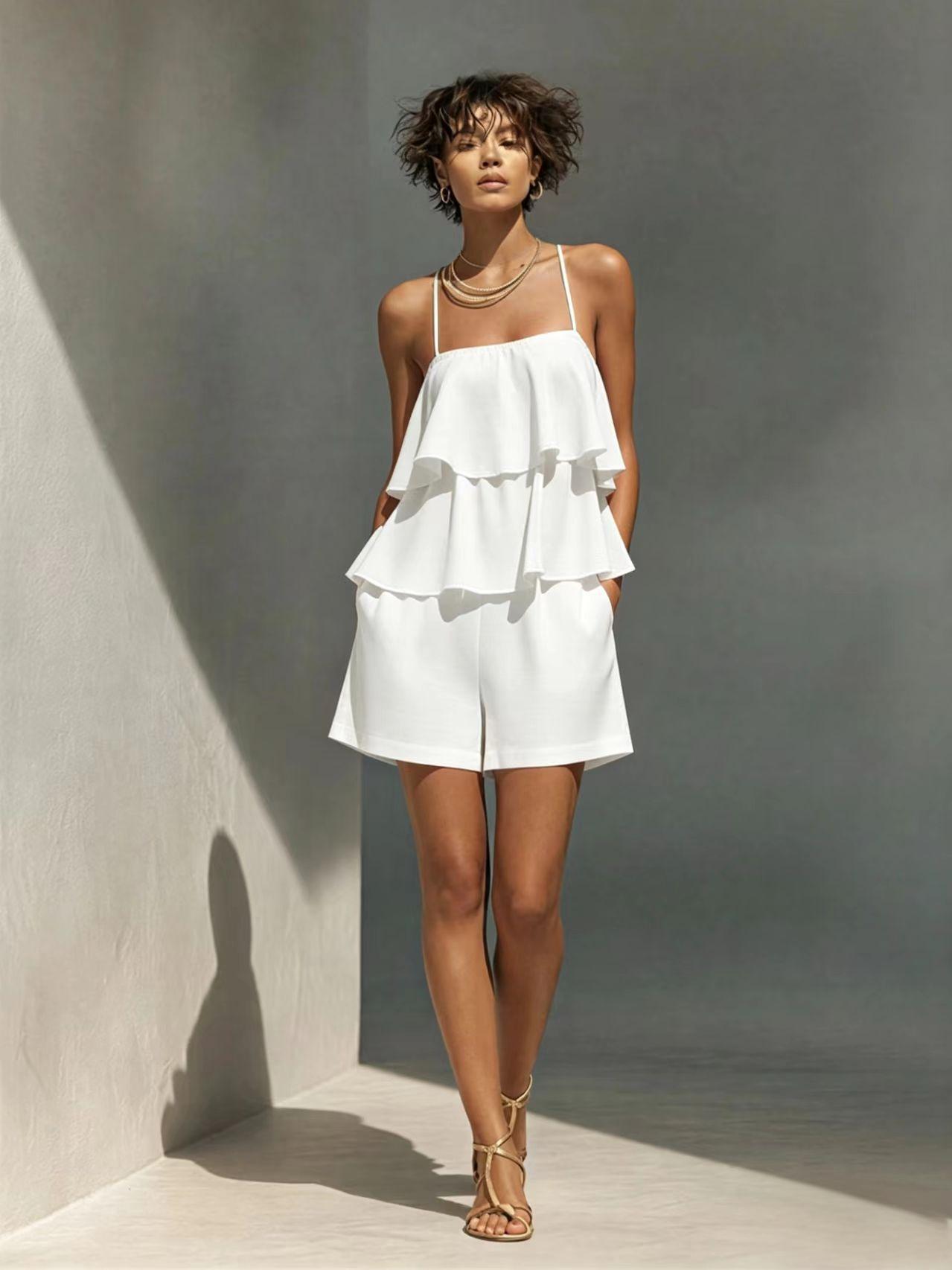 Women's Multi-Layer Ruffle Camisole & Shorts Set FitiqueFit