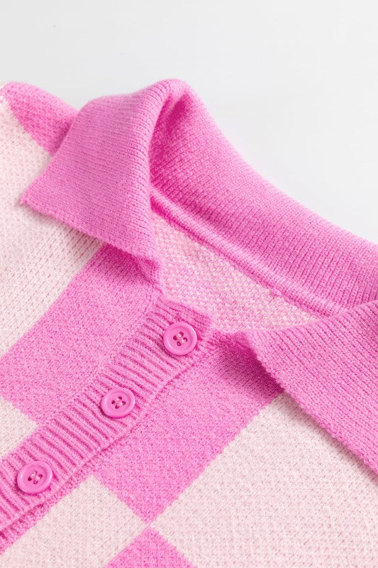 Checker Half Buttoned Collar Drop Shoulder Sweater Shop Style & More | Fresh Looks, Everyday Deals & Free Shipping