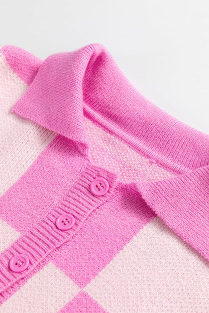 Checker Half Buttoned Collar Drop Shoulder Sweater Shop Style & More | Fresh Looks, Everyday Deals & Free Shipping