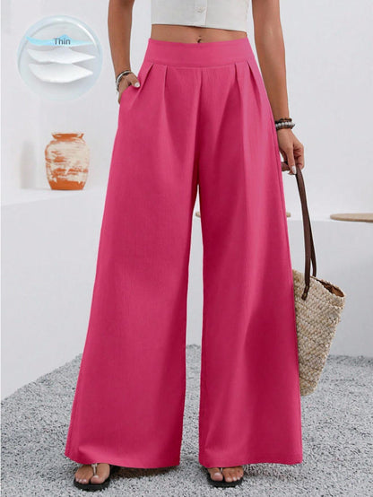 Women's High-Waist Wide-Leg Trousers with Pockets – Full Length FitiqueFit