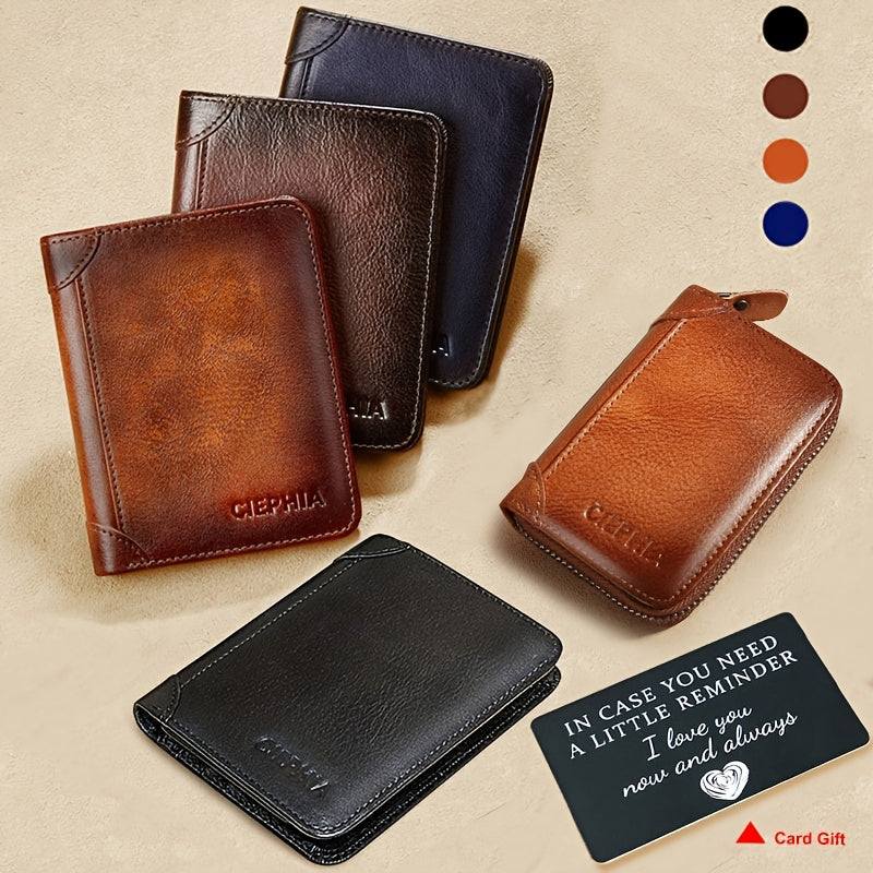 Genuine Leather Men's Wallet/Ultra-Thin Top-Grain Cowhide/Compact Multi-Function ID Credit Card Holder/RFID Blocking/Blessing Card Set/Christmas Valentine's Day Father's Day Gift NovaCart