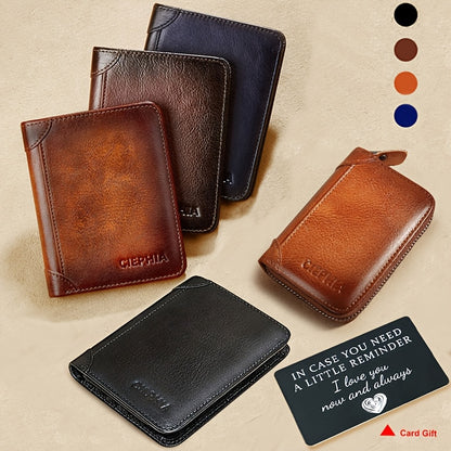 Genuine Leather Men's Wallet/Ultra-Thin Top-Grain Cowhide/Compact Multi-Function ID Credit Card Holder/RFID Blocking/Blessing Card Set/Christmas Valentine's Day Father's Day Gift NovaCart