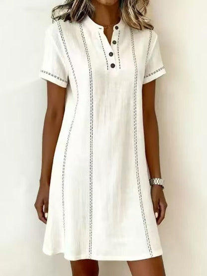 Women's Printed Button-Up Stand Collar Midi Dress – 3/4 Sleeve Loose Fit FitiqueFit
