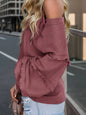 Women's Long-sleeve Shirt Off-shoulder Loose Ruffled Shirt Waffle See size chart under “more details” The Fashion Celestial