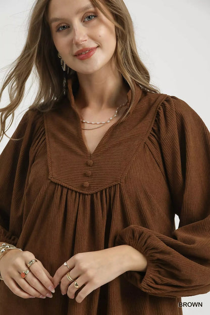 Umgee Corduroy Tiered Babydoll Dress West2East Surf