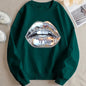 Womens Cartoon Silver Lip-Printed Sweatshirt See size chart under “more details” The Fashion Celestial