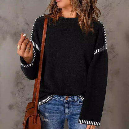 Solid Round Neck Pullover Sweater Autumn And Winter Loose Long Sleeve Tops For Women Clothing Grayceful LLC