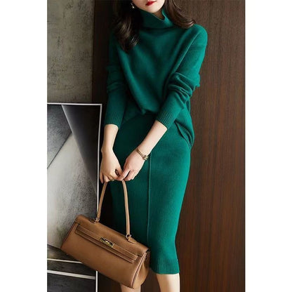 French Socialite Graceful And Fashionable Sweater Set Women's Sweater Skirt Turtleneck Two-piece Set Grayceful LLC