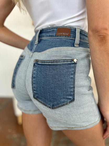 Judy Blue Full Size Color Block Denim Shorts New Era Fashion LLc