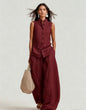 Women's Stand Collar Sleeveless Top & High-Waist Wide-Leg Pants Set FitiqueFit