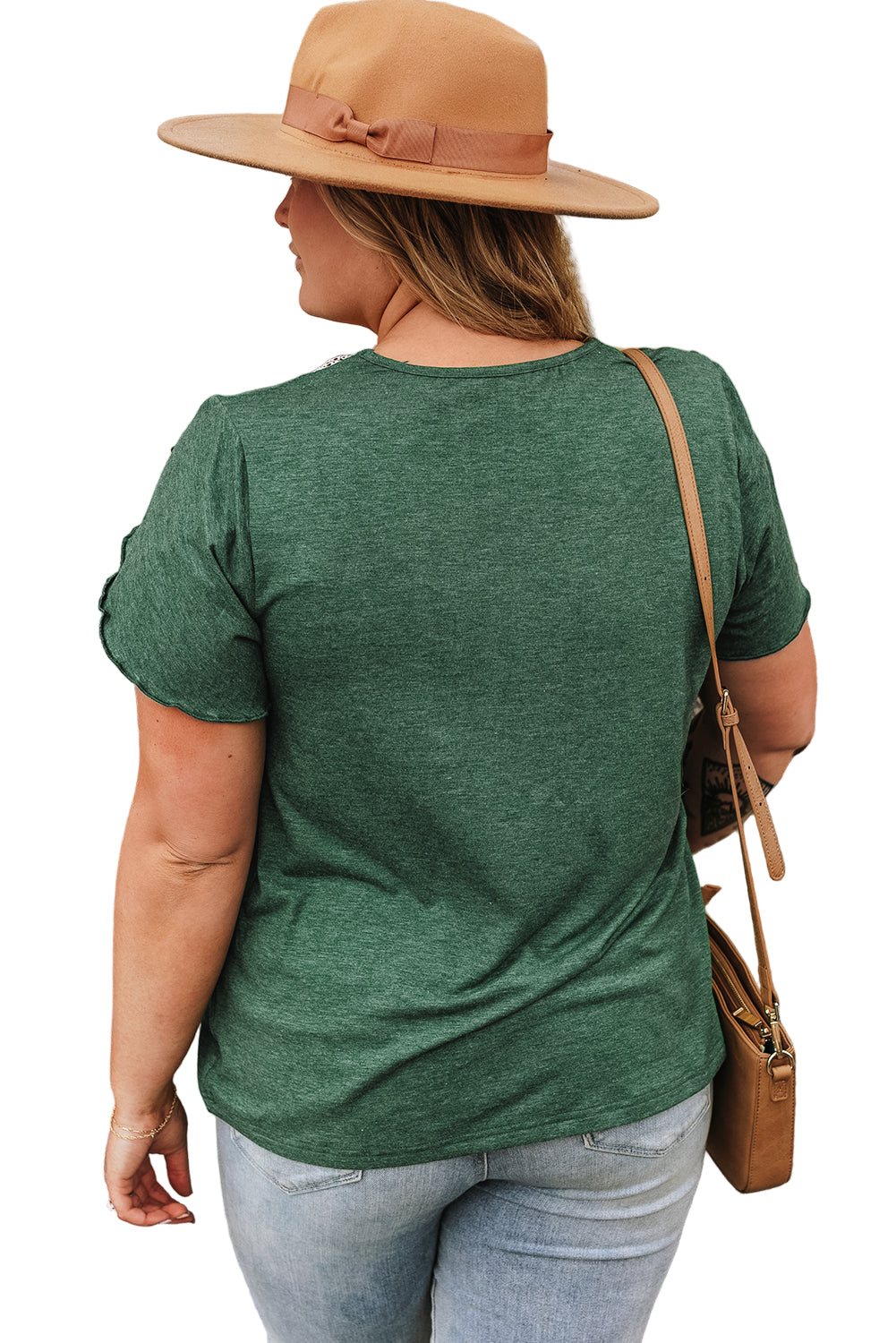 Blackish Green Plus Size Contrast V Neck Draped Sleeve Blouse Garden Naked Curves