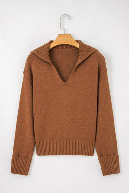 Solid Collared V-Neck Ribbed Edge Sweater Shop Style & More | Fresh Looks, Everyday Deals & Free Shipping