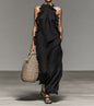 Halter Neck Ruffled Sleeveless Dress – Loose Fit Flowy Dress With Pockets FitiqueFit