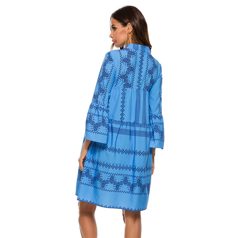Bohemian Flare Sleeve Stand Dress Grayceful LLC