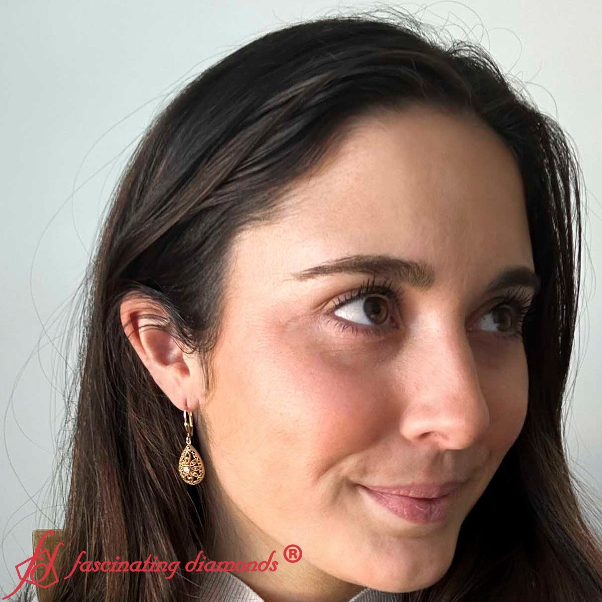 Filigree Diamond Openwork Teardrop Earrings Fascinating Diamonds