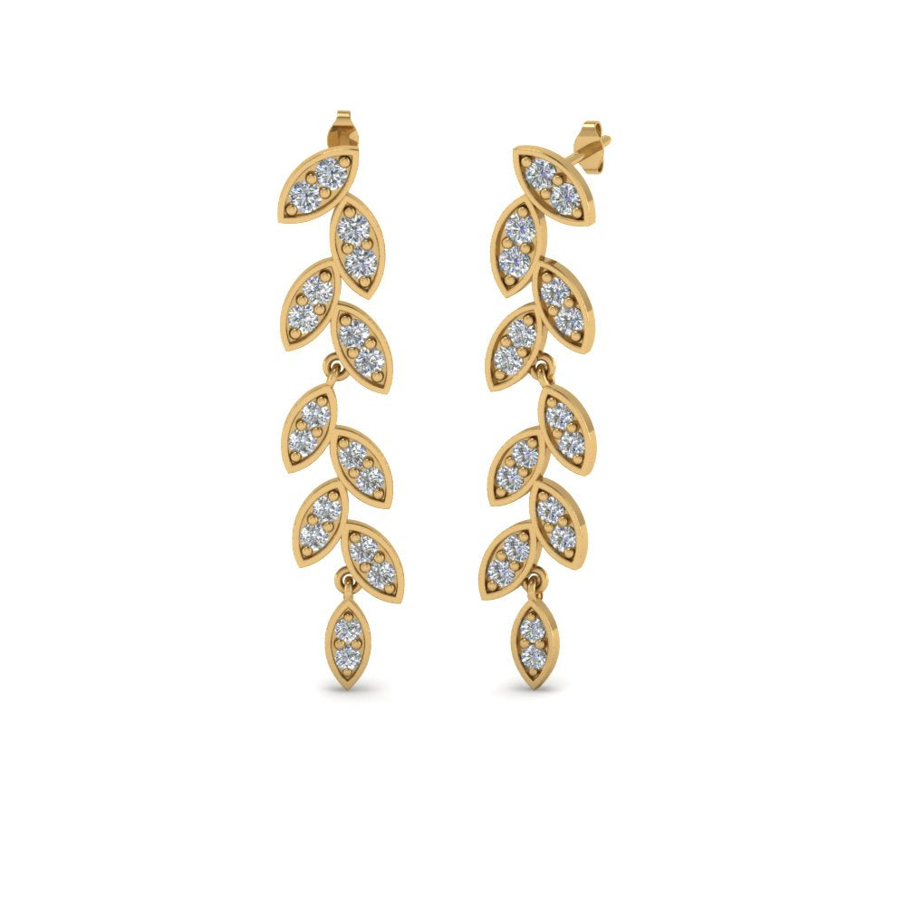 Pave Diamond Leaf Drop Earring Fascinating Diamonds