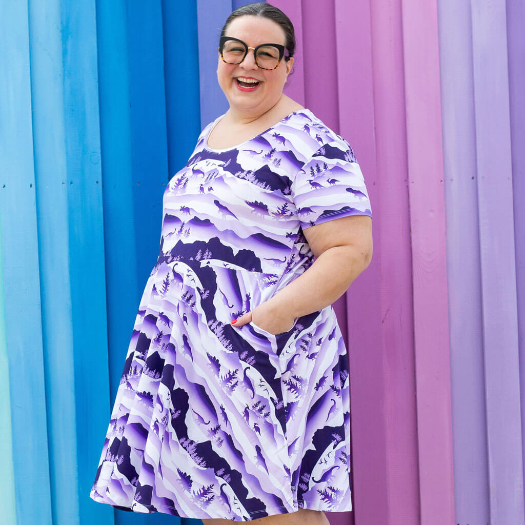 Adult "Dinoscape" Dinosaur Wilderness Super Twirler Dress with Pockets Princess Awesome & Boy Wonder