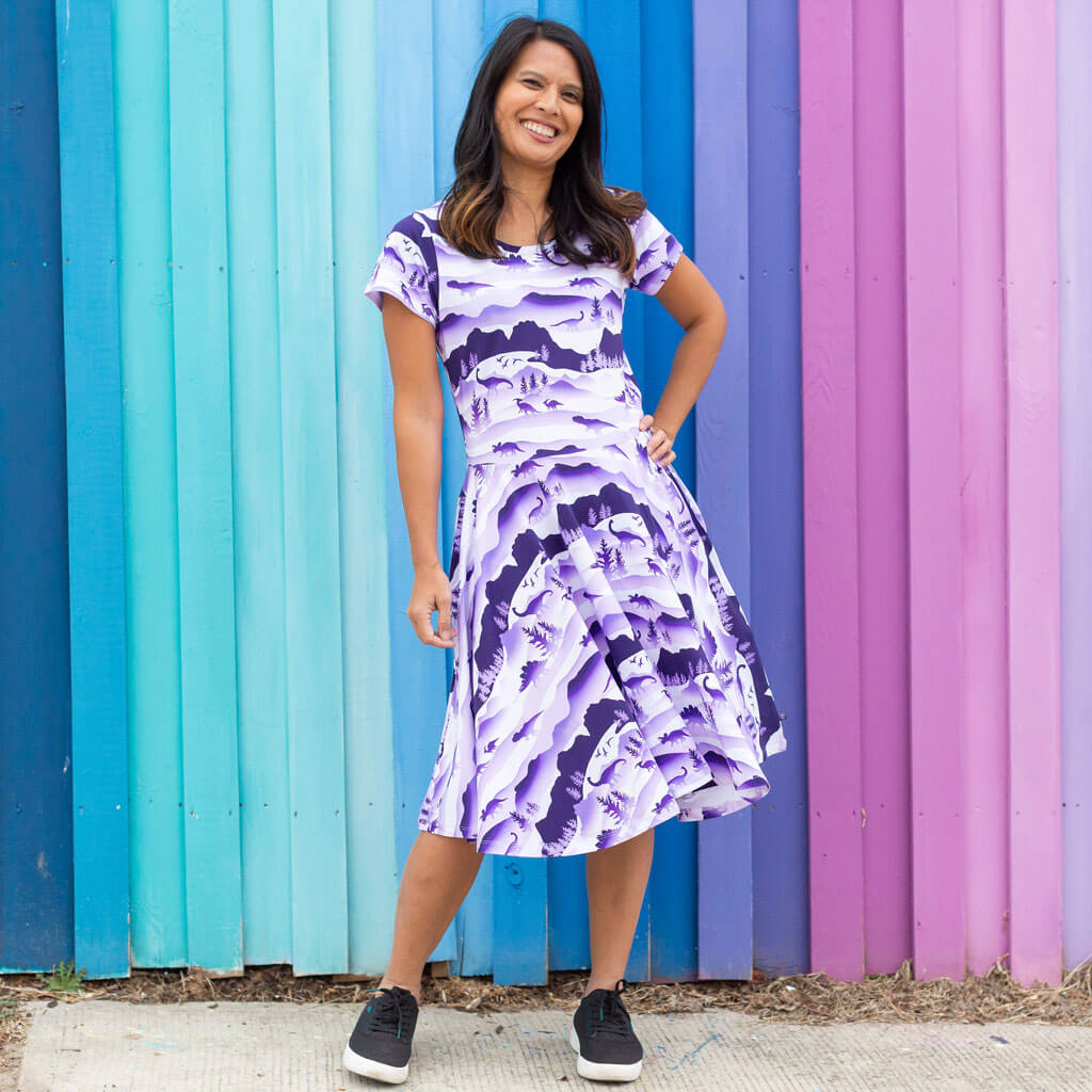 Adult "Dinoscape" Dinosaur Wilderness Super Twirler Dress with Pockets Princess Awesome & Boy Wonder