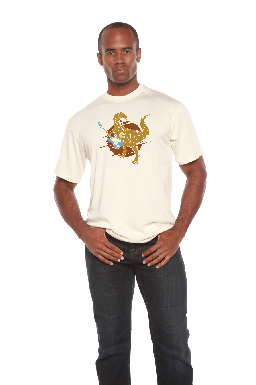 Dinosaur with a guitar Men's Bamboo Viscose/Organic Cotton Short Sleeve Graphic T-Shirt Spun Bamboo