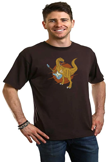 Dinosaur with a guitar Men's Bamboo Viscose/Organic Cotton Short Sleeve Graphic T-Shirt Spun Bamboo