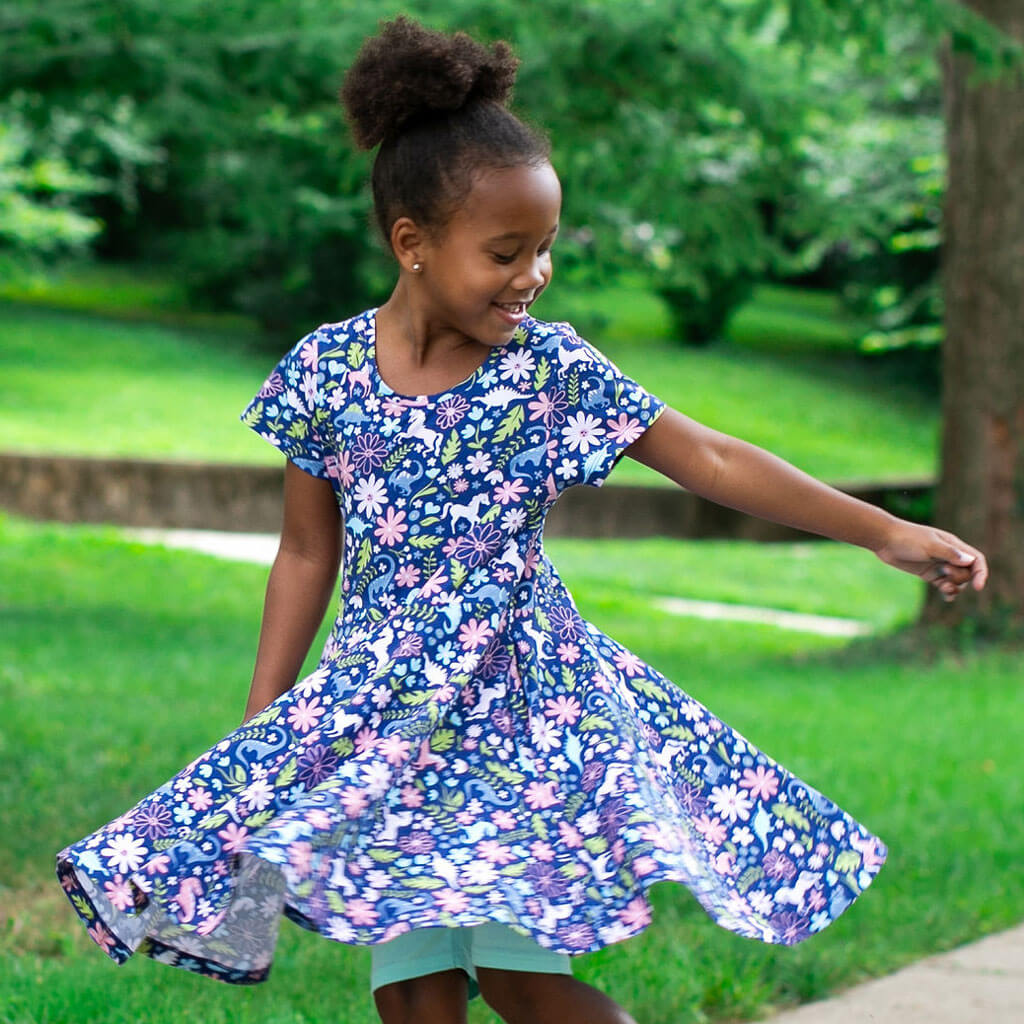 "Only In My Dreams" Dinosaurs & Unicorns Super Twirler Dress with Pockets Princess Awesome & Boy Wonder