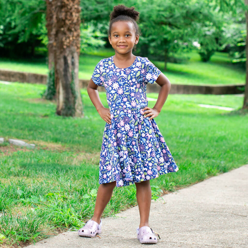 "Only In My Dreams" Dinosaurs & Unicorns Super Twirler Dress with Pockets Princess Awesome & Boy Wonder