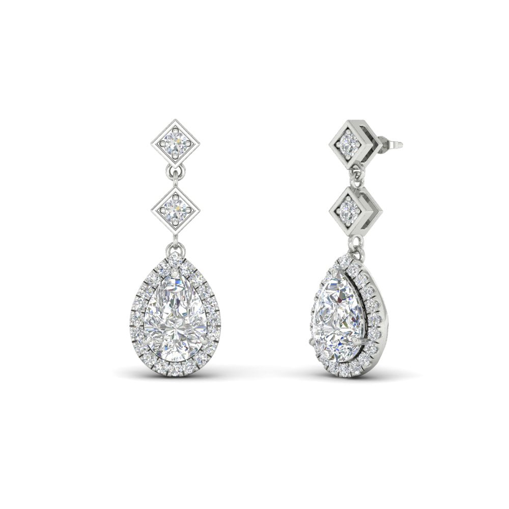 Double Drop Pear Halo Earring Fascinating Diamonds