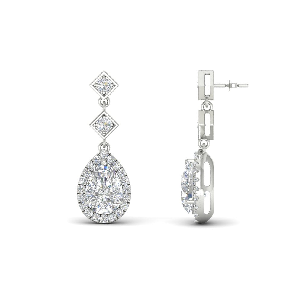 Double Drop Pear Halo Earring Fascinating Diamonds