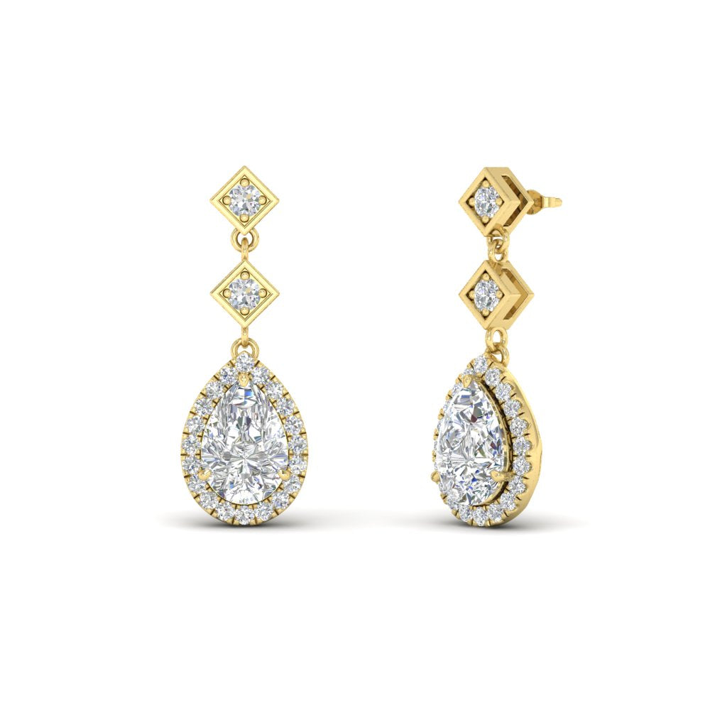 Double Drop Pear Halo Earring Fascinating Diamonds