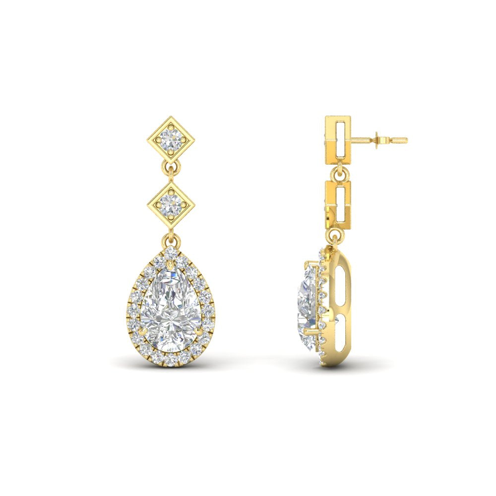 Double Drop Pear Halo Earring Fascinating Diamonds