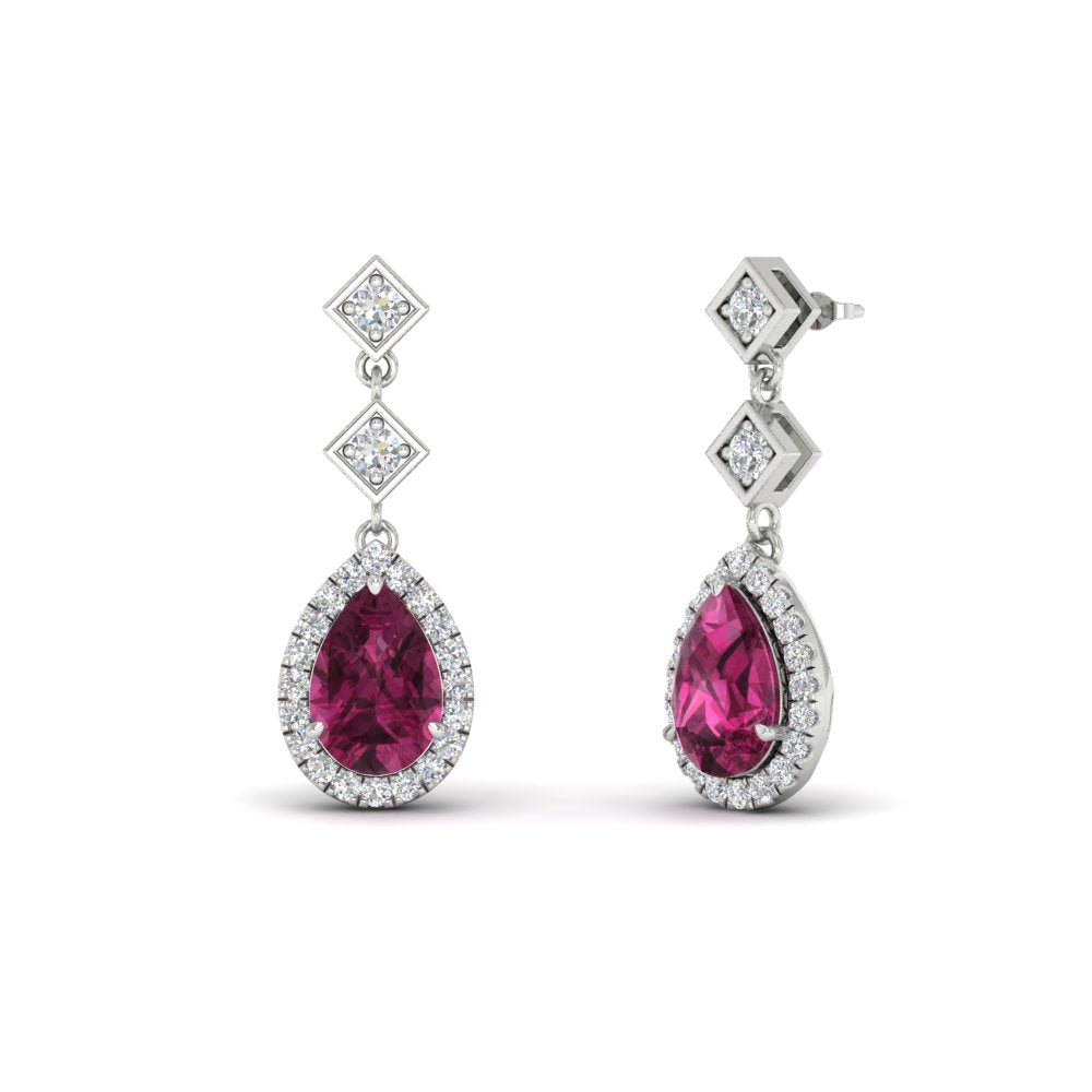 Double Drop Pear Halo Earring Fascinating Diamonds