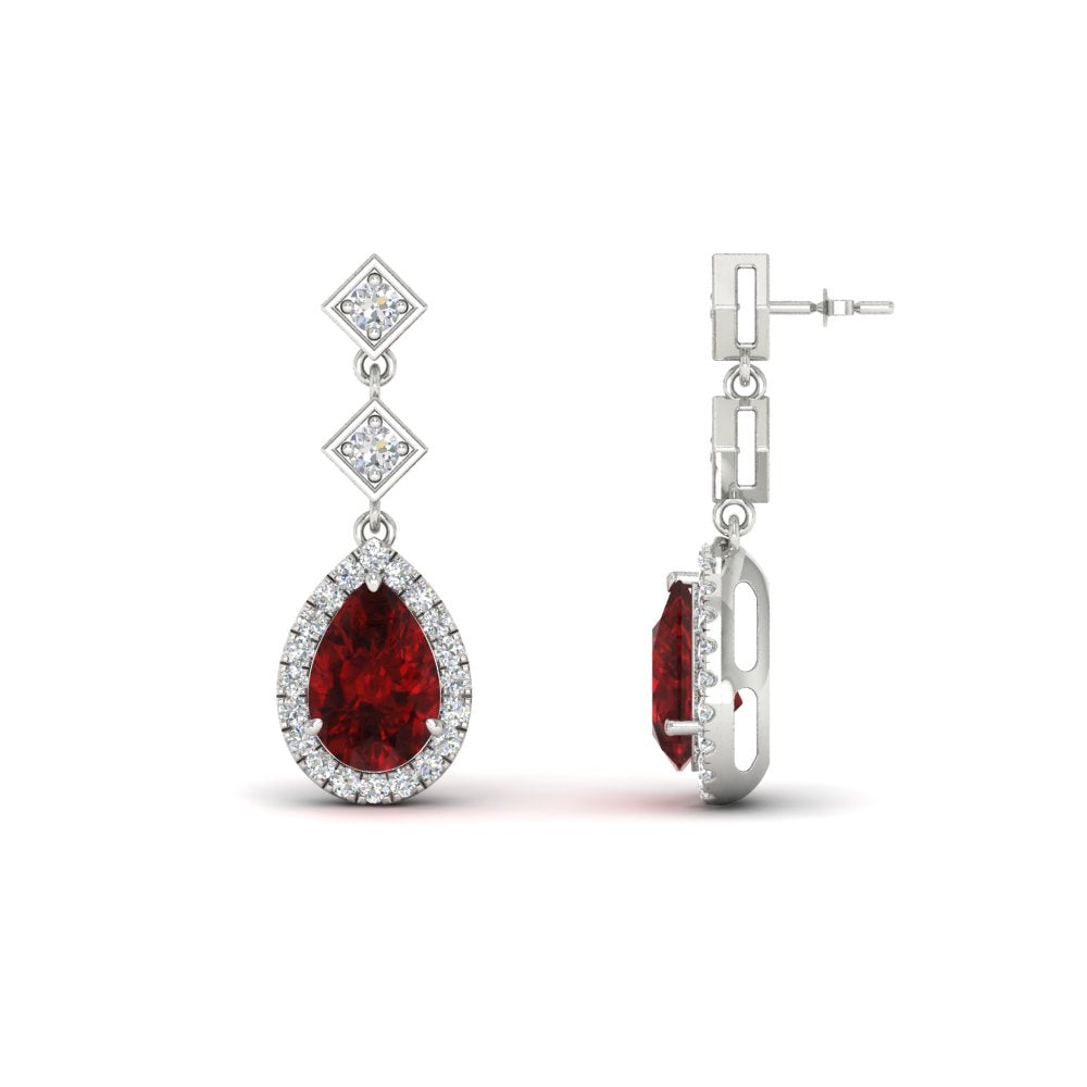 Double Drop Pear Halo Earring Fascinating Diamonds