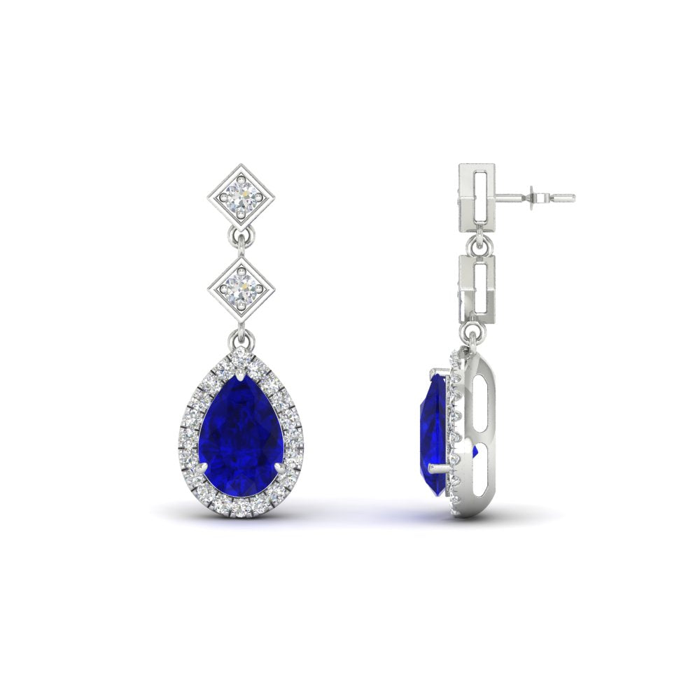 Double Drop Pear Halo Earring Fascinating Diamonds