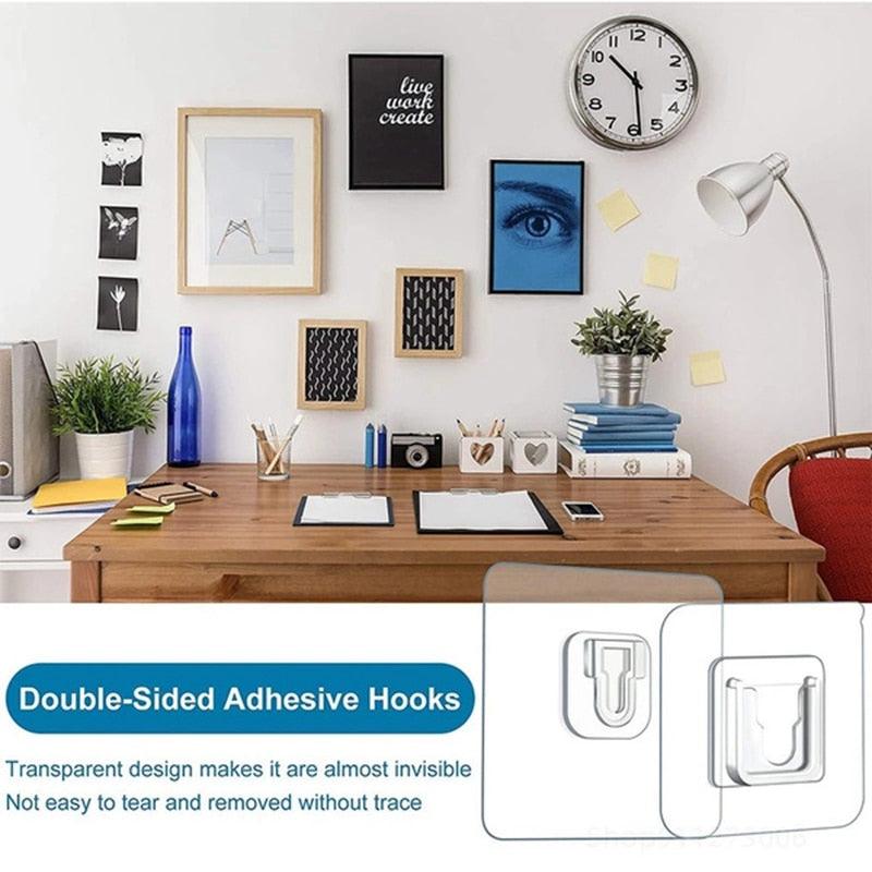 Double-Sided Adhesive Wall Hooks Hanger Strong Transparent Hooks Suction Cup Sucker Wall Storage Holder For Kitchen Bath Bathroom Kitchen Heavy Duty Self Adhesive Hooks Stevvex