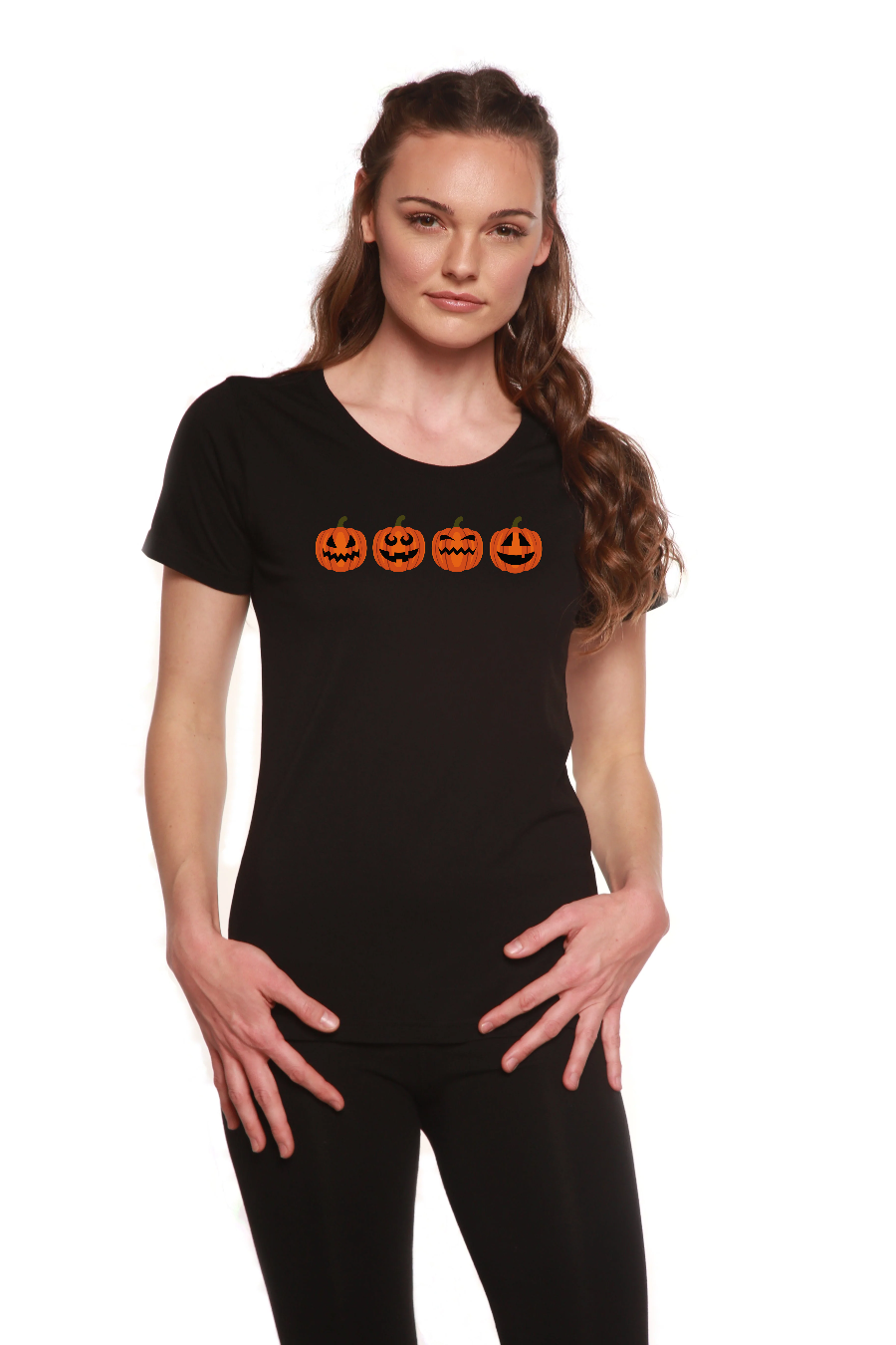 Halloween Pumpkins Women's Bamboo/Cotton Short Sleeve Scoop Neck Printed T-Shirt Spun Bamboo