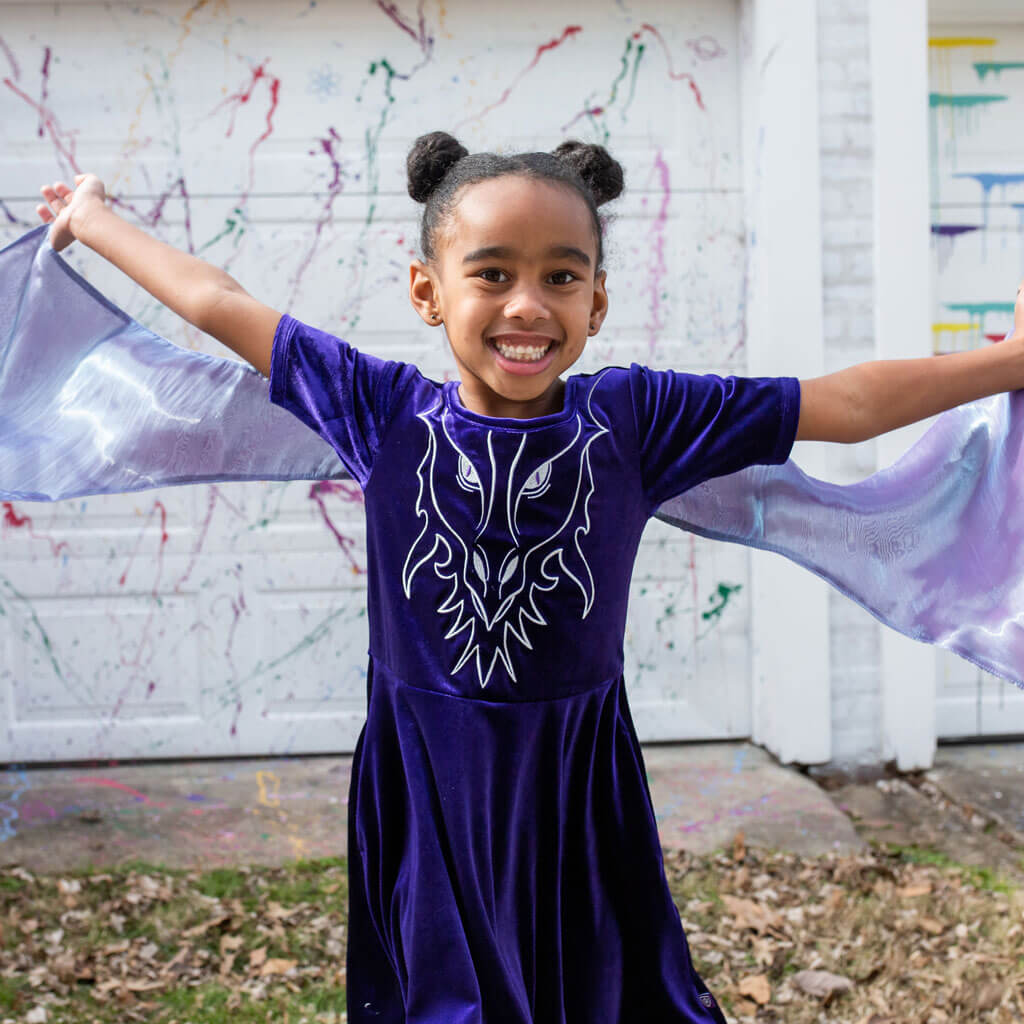 Dragon Ballerina Style Short Sleeve Dress with Pockets and Detachable Wings Princess Awesome & Boy Wonder