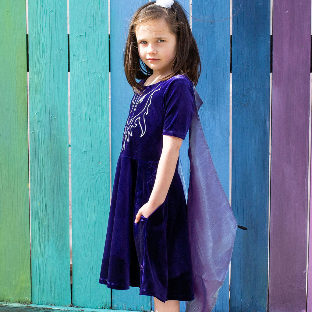 Dragon Ballerina Style Short Sleeve Dress with Pockets and Detachable Wings Princess Awesome & Boy Wonder