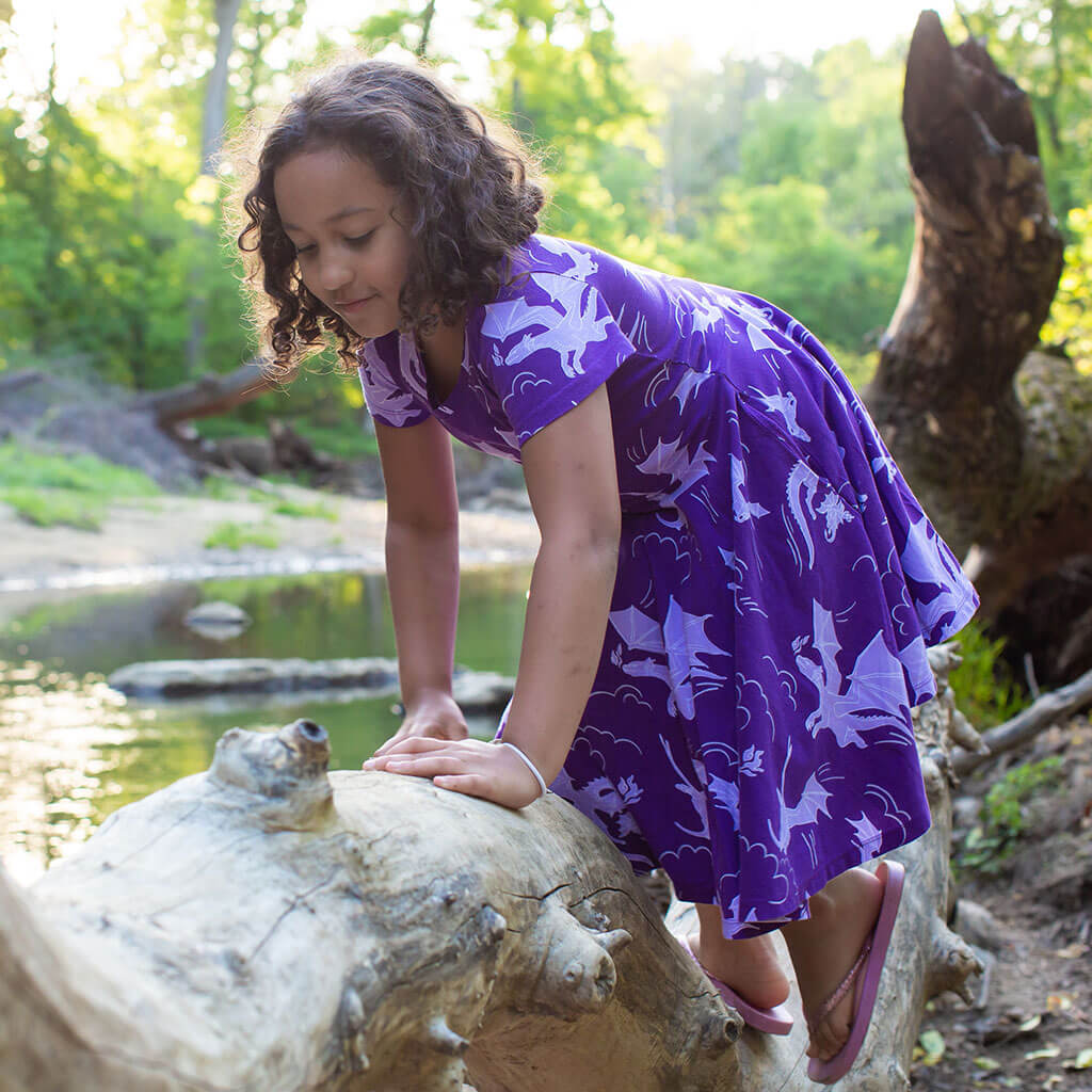 "Purple Reign" Dragons Short Sleeve Super Twirler Play Dress with Pockets Princess Awesome & Boy Wonder