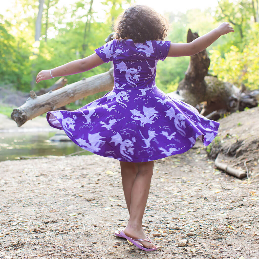 "Purple Reign" Dragons Short Sleeve Super Twirler Play Dress with Pockets Princess Awesome & Boy Wonder