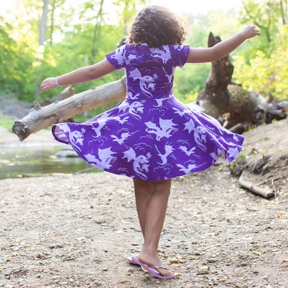 "Purple Reign" Dragons Short Sleeve Super Twirler Play Dress with Pockets Princess Awesome & Boy Wonder
