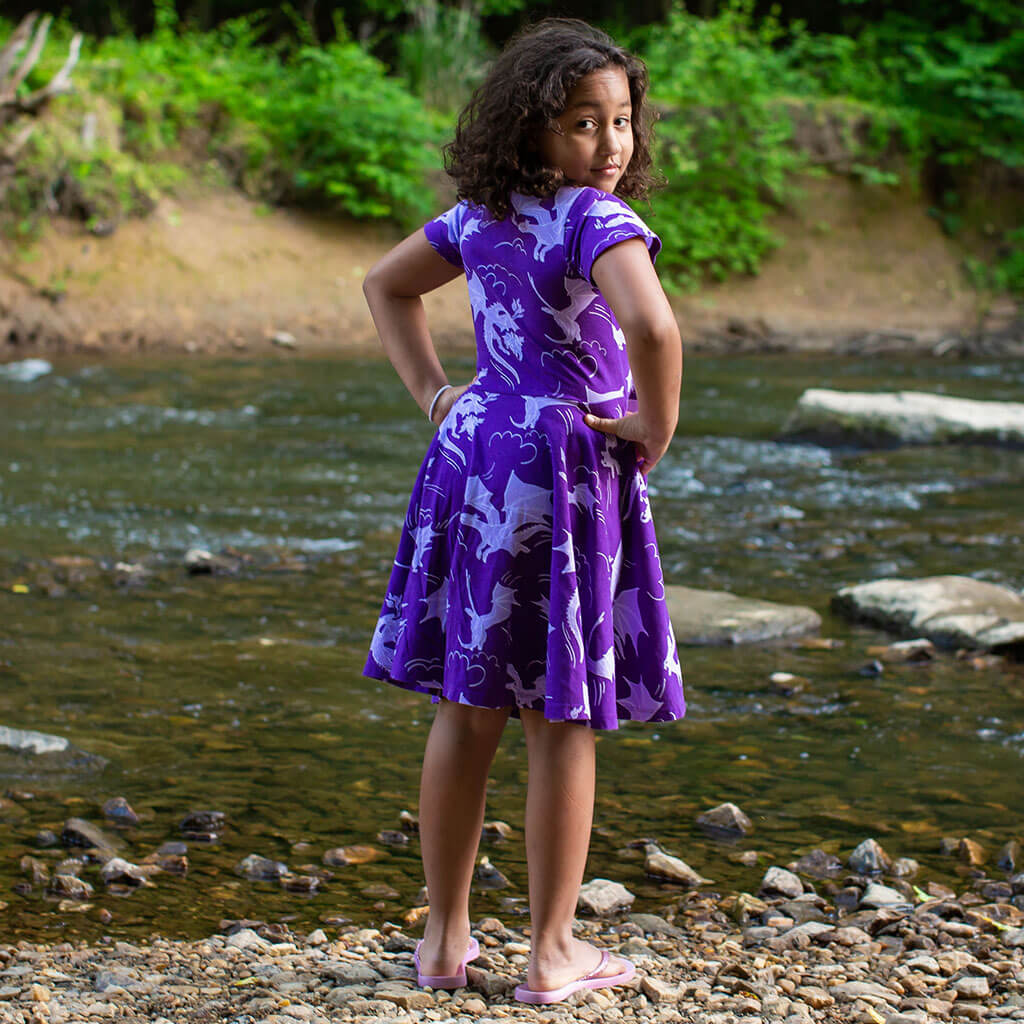 "Purple Reign" Dragons Short Sleeve Super Twirler Play Dress with Pockets Princess Awesome & Boy Wonder