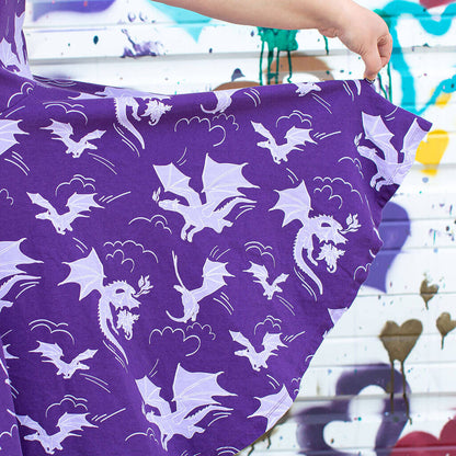 Adult "Purple Reign" Dragons Short Sleeve Super Twirler Dress with Pockets Princess Awesome & Boy Wonder