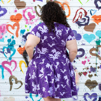 Adult "Purple Reign" Dragons Short Sleeve Super Twirler Dress with Pockets Princess Awesome & Boy Wonder