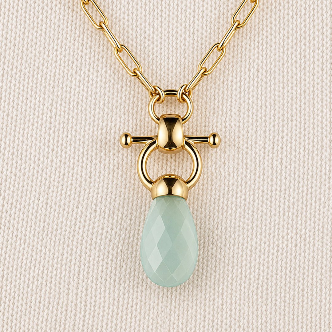 Droplette - Aqua Chalcedony Equestrian Horse Bit Necklace in Gold Urban-Equestrian