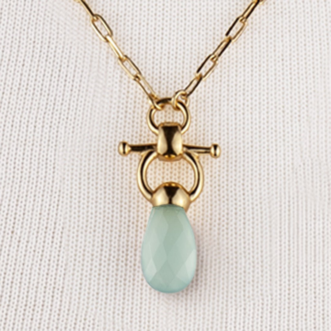 Droplette - Aqua Chalcedony Equestrian Horse Bit Necklace in Gold Urban-Equestrian